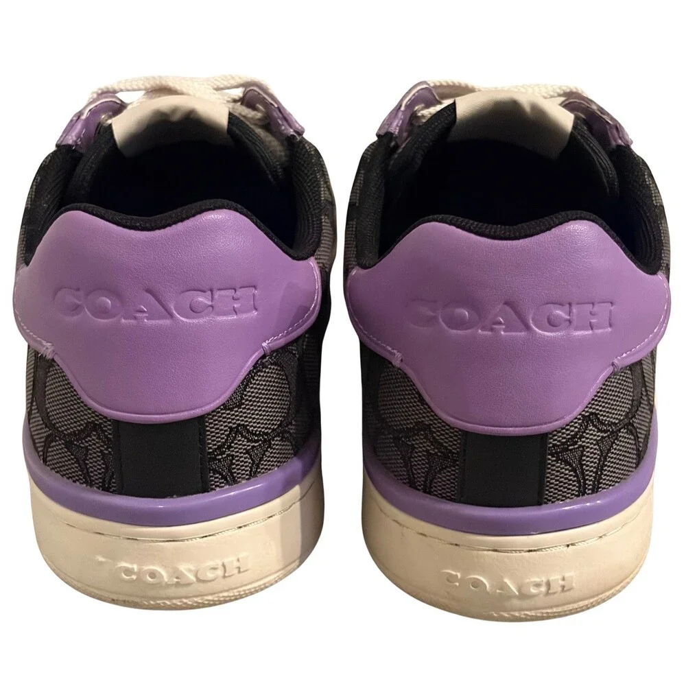 Coach Clip Sneakers Mens 10D Purple Black Jacquard Leather Monogram Low Top